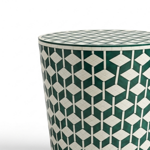 โต๊ะข้างทรงกลมดีไซน์อินดัสเทรียลเคลือบเงาและตกแต่งด้วยสติกเกอร์ งานแฮนด์เมด เหมาะสำหรับตกแต่งบ้าน ห้องนอน และทางเข้าบ้านสไตล์โมเดิร์น - Product Image 3