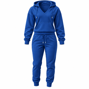 Ensemble survêtement 2 pièces pour femme : sweat à capuche col en V personnalisé et pantalon de jogging – Tenue de sport et de gym - Product Image 2