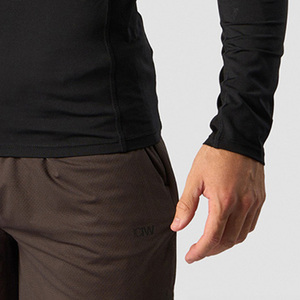 T-shirt à manches longues pour homme en coton/fibre de bambou noir 220g, col rond, séchage rapide, respirant, performance, couleur unie, coupe décontractée - Product Image 2