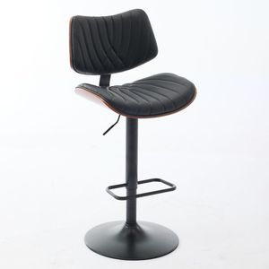 Sillas de Bar Modernas de Mediados de Siglo, de Madera de Nogal Curvada, Altura Ajustable, Tapizadas en Cuero Negro, Giratorias 360 Grados - Product Image 4
