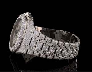 Montre de luxe en quartz et moissanite, diamant taille brillant VVS1, style mode, affaires, hip-hop, entièrement sertie, bracelet en alliage - Product Image 4