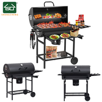 Barbecue à charbon de bois avec chariot en acier de qualité supérieure, revêtement en poudre, avec table en bois pour la vente en gros