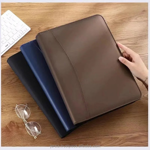 Multi-Functional A4 Leather Portfolio File Folders Crossbody Zippered Desk Document <b>Bag</b> Office Supplies for <b>Men</b> Women Briefcase - Product Image 2