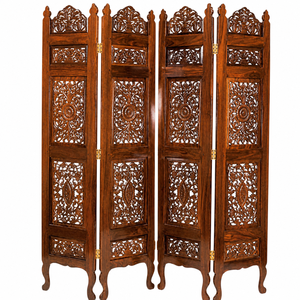 Antique Wooden Room Divider Hand Carved Folding Screen | Decorative Partition Wall for Living Room Bedroom Indoor Interior Decor - Product Image 1