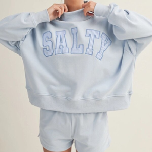 Sweat-shirt unisexe personnalisé à col montant, motif gingham et lettres appliquées, coupe oversize, décontracté, 100 % coton, séchage rapide, hiver - Product Image 1