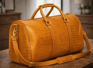 Sac de voyage en cuir de crocodile noir de luxe avec fermeture éclair, sac de week-end en cuir gaufré crocodile - Product Image 3