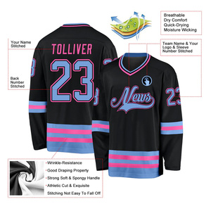 Wholesale Custom <b>Black</b> Ice Hockey Jersey V-Neck Full Sleeve Sublimated Print Teams Logo Moisture Wicking Polyester Apparel - Product Image 2