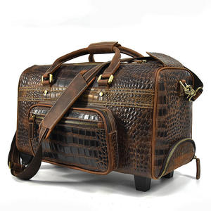 Wholesale Custom Logo Rolling Leather Duffel <b>Bag</b> <b>Wheeled</b> Trolley <b>Travel</b> Luggage Vintage Brown Suitcases Holdall <b>Bags</b> - Product Image 6