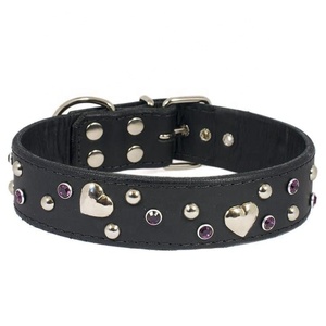 Hot Selling Genuine Leather Handmade Dog Collar With Rhinestone & Heart <b>Studs</b> Work Manufacturer Supplier & Wholesaler - Product Image 3