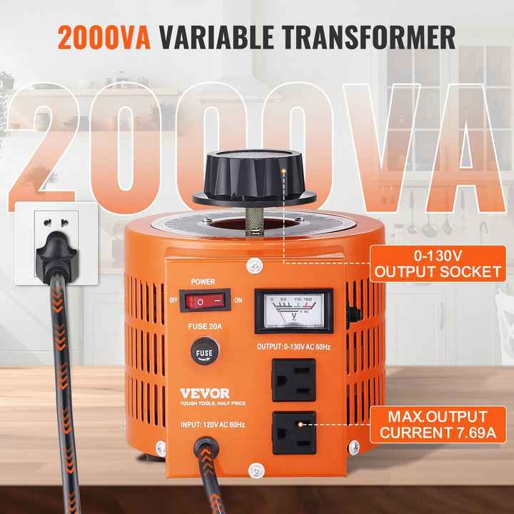 Auto Variable Voltage Transformer 2000VA 15.3 Amp 110V Input 0-130V Output AC Voltage Regulator Power Supply Thermal Control