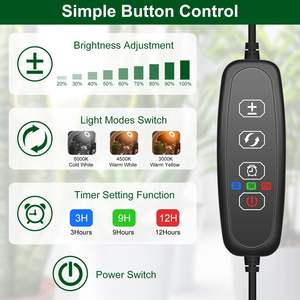 Lampe de culture LED à spectre complet circulaire, lumière de croissance pour plantes, réglage de minuterie automatique 3/9/12 heures, 9 niveaux de luminosité réglables, hauteur ajustable - Product Image 3