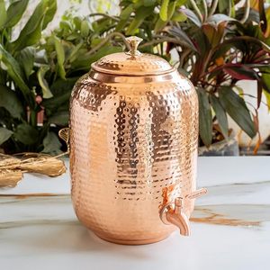 Antique Embossed <b>Metal</b> Water Dispenser Matka with Tap – Premium Copper/Bronze Finish Decorative Beverage Pot - Product Image 6