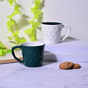Emerald Diamond Glazed <b>Ceramic</b> <b>Mug</b> Set Eco-Friendly Green & White with Tray-for Tea Set of 6 for Mother's Day - Product Image 3