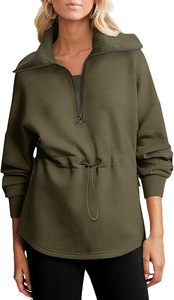 Sudadera Oversize de Mujer con Media Cremallera, Manga Larga, Cuello Redondo, Cintura con Cordón, Tejida 100% Algodón, Color Liso, para Otoño - Product Image 3