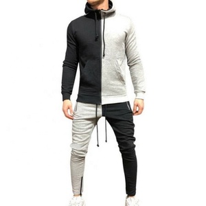 Chándal ajustado de bloque de color de dos tonos para hombre de calidad superior con rayas laterales, trajes para correr, suéter de entrenamiento de gimnasio, chándales - Product Image 1