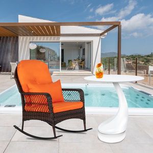 Sedia a dondolo singola in tessuto marrone sfumato per uso giardino - Product Image 5