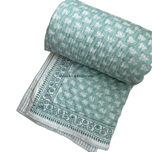Selimut cetak blok tangan disesuaikan grosir 100% katun Jaipuri Razai tekstil rumah mewah