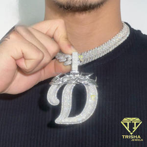 Letter D Custom <b>Initial</b> Pendant Necklace 925 Silver 18K Gold Plated Hip Hop Style Moissanite Iced Cuban <b>Chain</b> GIA Certified - Product Image 4