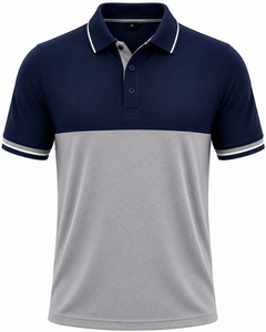 Polo pour homme à blocs de couleur, manches courtes, tricoté, coupe classique, bordure contrastante, design uni, noir et gris - Product Image 4