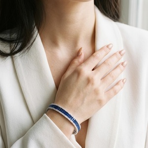 High Quality workmanship design 18K Solid Gold Natural Diamond Royal Blue sapphire princess cut Soft <b>Bracelet</b> for Party - Product Image 2