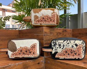 Trousse de toilette en cuir usiné à la main portable de grande capacité pour femme, trousse de toilette, trousse de maquillage en peau de vache véritable, nouveauté 2025 - Product Image 5