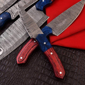 Nuevo Juego de Cuchillos de Cocina Profesionales de 5 Piezas de Acero de Damasco Hechos a Mano con Marcas Personalizadas, Mangos de Pakkawood, Ambidiestros, Full Tang - Product Image 5