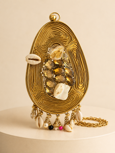 <b>Gold</b> Plated Handmade Brass Fashion Mini <b>Clutch</b> Bag with Pearl Beading Decorative Pendant Custom Shape for Girls Party Gift - Product Image 1