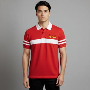 เสื้อโปโลผู้ชายผ้าฝ้าย 100% แบบสั่งทำพิเศษ 3 กระดุม แขนสั้น สีตัดต่อ พิมพ์ลายโลโก้แบบ DTF แห้งเร็ว - Product Image 4