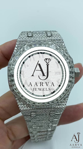 AARVA JEWELS Montre de luxe Tonneau 42 mm en acier inoxydable avec cristal saphir et diamants incrustés, analogique à quartz, unisexe, montre de mode - Product Image 4