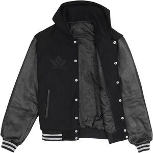 <b>Men's</b> Navy Blue Varsity <b>Jacket</b> With <b>White</b> Sleeves Preppy Style Button Closure Autumn Wear Regular Fit - Product Image 2