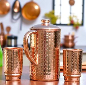 Copper jug set for wellness inspired home setup water storage metal set with <b>glasses</b> durable reusable drinkware - Product Image 1