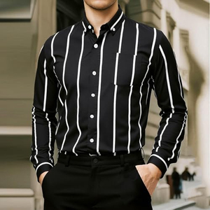 เสื้อยืดคอกลมแขนยาวสีดำสำหรับผู้ชาย ทรงปกติ ผ้าคอตตอนเจอร์ซีย์เนื้อนุ่ม สวมใส่สบายๆ - Product Image 4