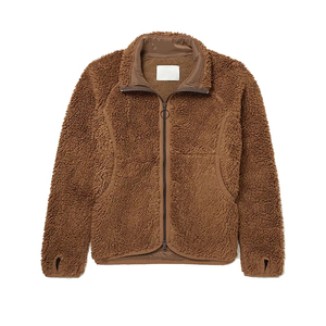 Veste en polaire sherpa marron pour homme, col montant, fermeture éclair, vêtement d'hiver décontracté, coupe classique, couleur unie, poches avant incurvées, OEM - Product Image 1