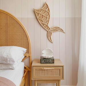Decoración de pared con forma de cola de pez para habitaciones infantiles, cola de sirena tejida con ratán natural, precio al por mayor disponible. - Product Image 2