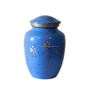 Urnas para mascotas de cremación de aluminio de alta calidad con estampado de pata, urnas funerarias de Metal con acabado de mármol dorado y azul para cenizas humanas - Product Image 1