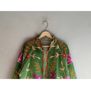 Hand Embroidered Breathable <b>Velvet</b> <b>Jacket</b> <b>Women</b> Mandarin Collar Floral Pattern Full Sleeve Spring Bohemian Style Eco-Friendly - Product Image 2
