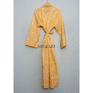 Bata de verano transpirable de algodón estilo kimono con diseño floral, diseñada para ropa de dormir femenina y movimiento sin restricciones. - Product Image 5