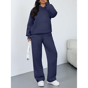 Conjunto de Sudadera con Capucha y Pantalones Cortos de Pierna Ancha de Spandex Sólido para Mujer, Chándal Casual de Forro Polar Premium - Product Image 5