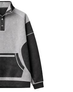 Sweat-shirt personnalisé gris et noir pour femme, en molleton, à capuche, coupe oversize, col montant à boutons-pression, décontracté d'hiver, avec poche zippée - Product Image 4