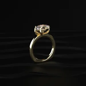 Bague de fiançailles solitaire en diamant de laboratoire ovale East West, tige européenne en or jaune pour femme, certifiée IGI, de confiance indienne - Product Image 3
