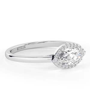 Anillo de Compromiso con Halo de Diamantes Cultivados en Laboratorio con Corte Marquesa para Mujer en Oro Rosa de 14K, Estilo Elegante - Product Image 3