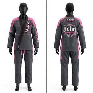 ชุดยิวยิตสูพรีเมียม 450 GSM ผ้าเพิร์ลวีฟ สีเทาชมพู ดีไซน์แผ่นเสริมความแข็งแรง ปักลายแบบกำหนดเอง โลโก้แบบรีดร้อน - Product Image 1