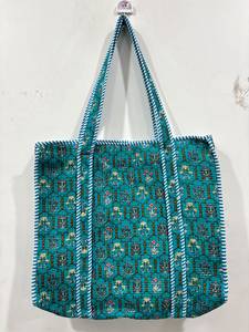 Handmade Quilted Cotton Kantha <b>Stitch</b> Bags Zipper Closure Bohemian Style Artisan Detailing for Shopping Travel Gifting Crafts - Product Image 4