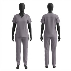 Uniforme Médico Premium para Mujer, 180 GSM, Spandex/Poliéster, Cuello en V, Color Gris Malva, Personalizable con Logotipo - Product Image 1