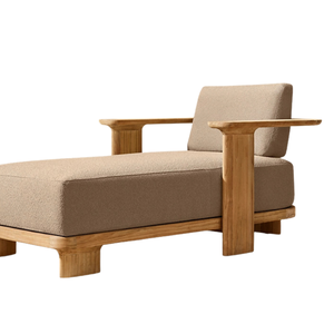 Chaise longue en teck moderne, fauteuil en bois minimaliste avec coussin confortable, chaise de salon d'extérieur, chaise de relaxation, hôtel, villa, resort - Product Image 4