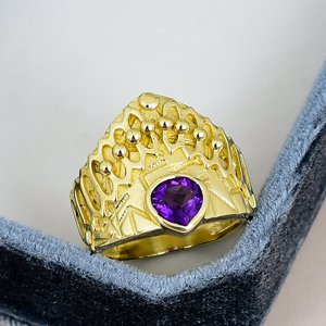 Crown Shape Amethyst Cocktail <b>Ring</b> Solid 925 Sterling Silver Gold Plated Bezel Set Vintage <b>Ring</b> For Men <b>Heart</b> Cut Gemstone <b>Ring</b> - Product Image 1
