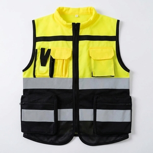 Chaleco de Seguridad Reflectante de Alta Visibilidad Amarillo y Negro de Poliéster para Adultos Unisex con Bolsillos y Cierre Frontal - Product Image 4