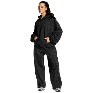 100% Cotton Fleece Black Zebra Print black <b>line</b> Piping Women's oversized hoodie <b>pant</b> tracksuit set women two piece tracksuit set - Product Image 2