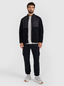 Chaqueta deportiva para hombre con cremallera completa y cuello alto, de forro polar cortavientos, informal, negra, con acolchado de algodón grueso, corte regular - Product Image 1