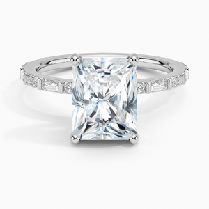 Anillo BOJ 0144 con Corte Radiante, Plata 925, Engaste de Puntas con Baguette, Anillo Solitario con Diamante de 2ct, Color D, VVS1, Moissanita, Certificado GRA, en Oferta - Product Image 1